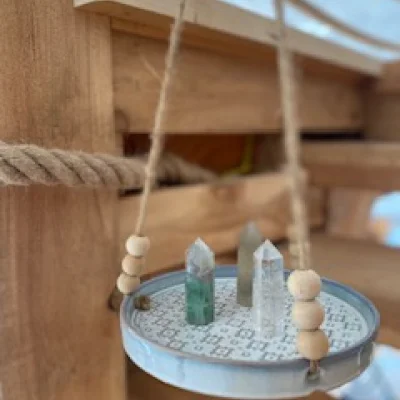 Crystals on circular tray